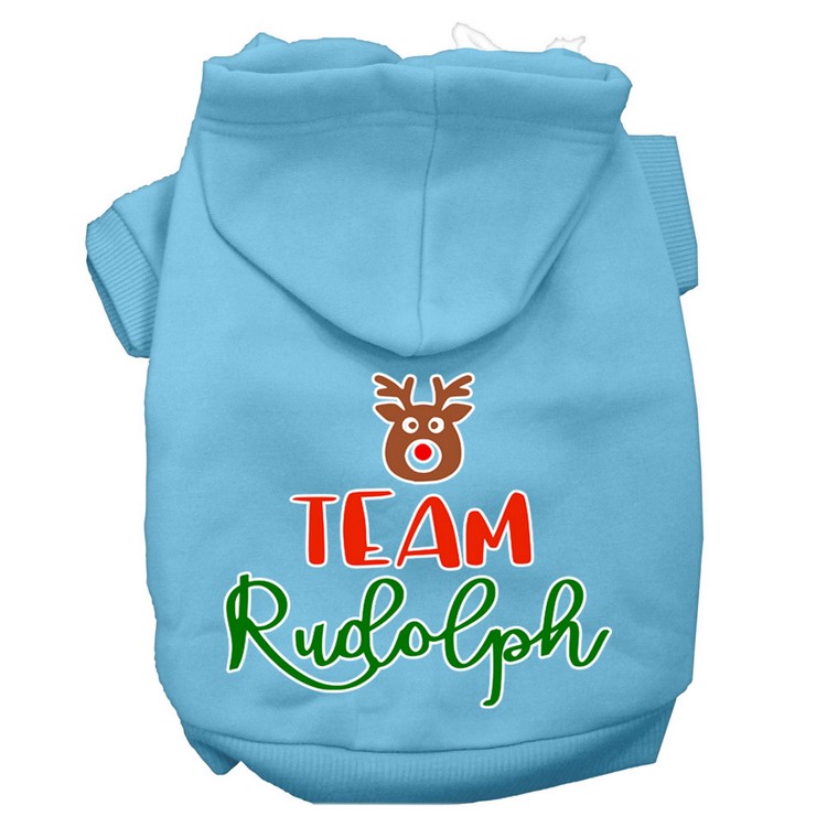 Team Rudolph Screen Print Dog Hoodie Baby Blue XS